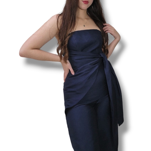 Keepsake the label jumpsuit Navy Blue Strapless Asymmetrical Knot Wide leg (S) - Picture 4 of 14